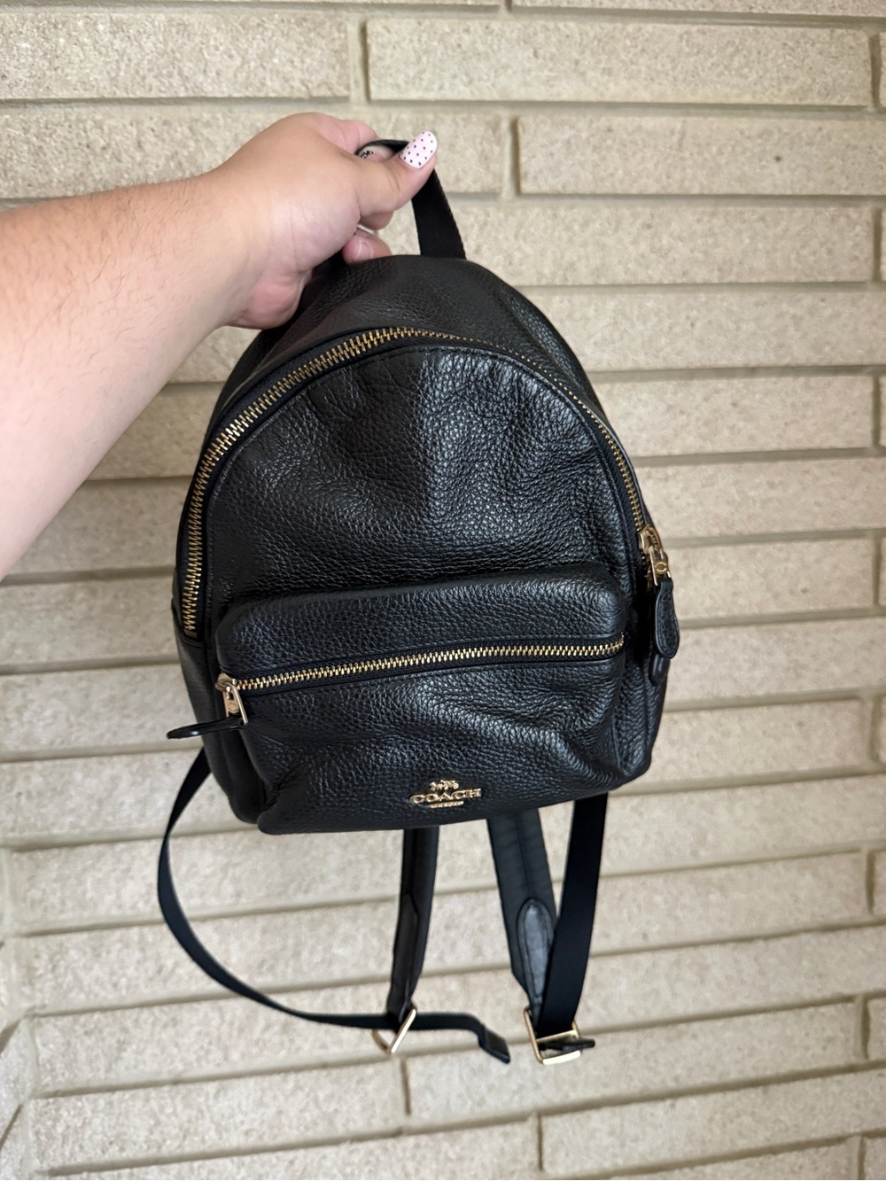 Coach Black Pebbled Leather Mini Backpack with Gold Hardware